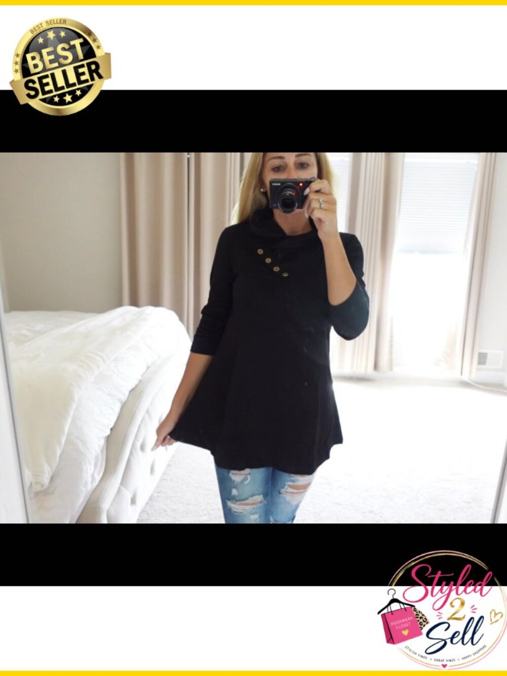 Women's Long Sleeve Cowl Neck Tunic Top Form Fitting Casual Blouse - Picture 4 of 4